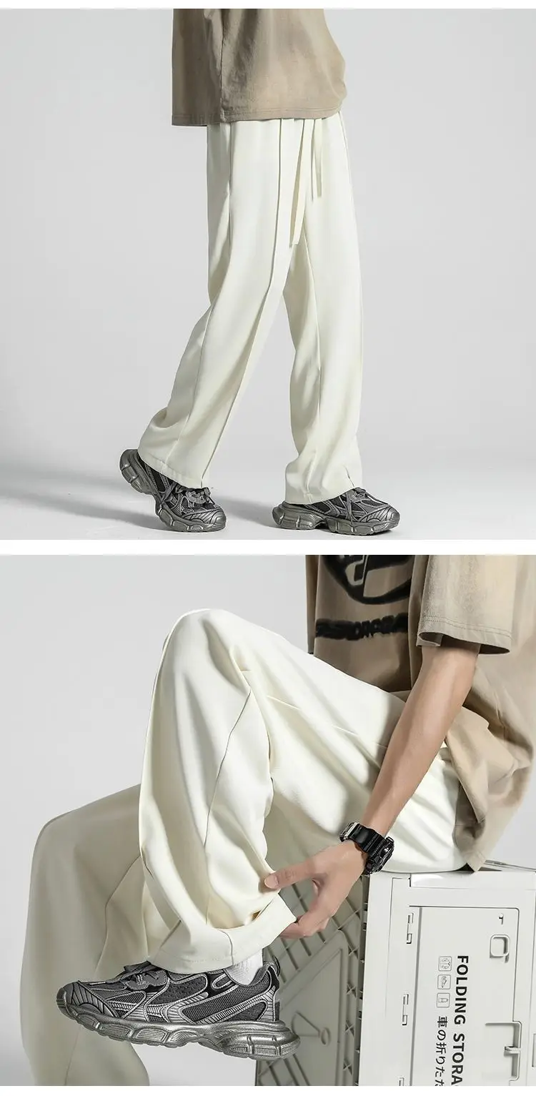 Men Gray Ice Silk Wide Leg Pants Summer — feature 12