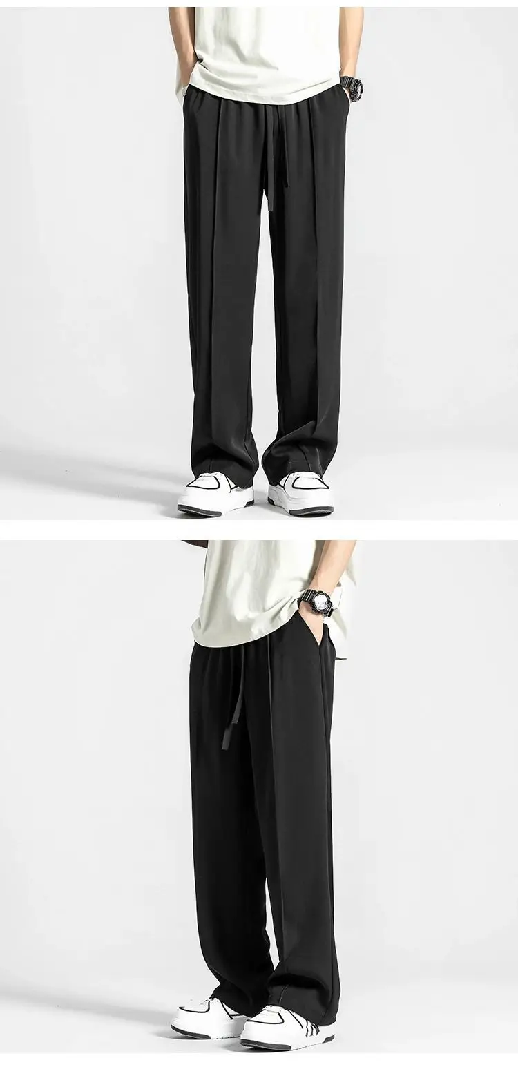 Men Gray Ice Silk Wide Leg Pants Summer — feature 13
