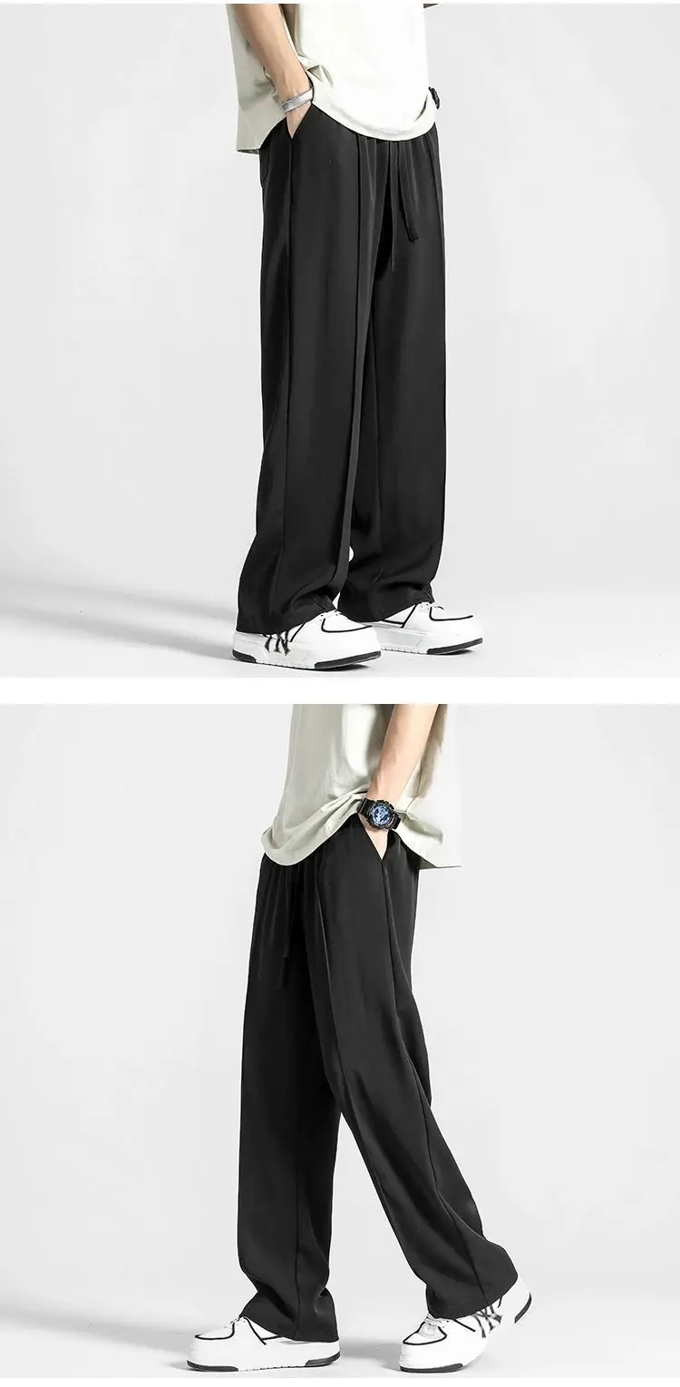 Men Gray Ice Silk Wide Leg Pants Summer — feature 14