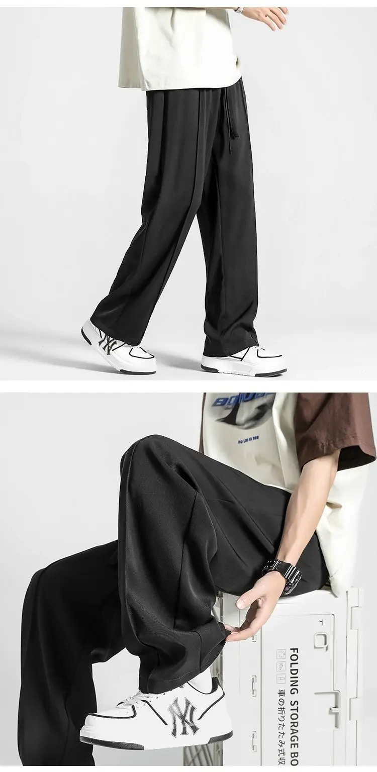 Men Gray Ice Silk Wide Leg Pants Summer — feature 15