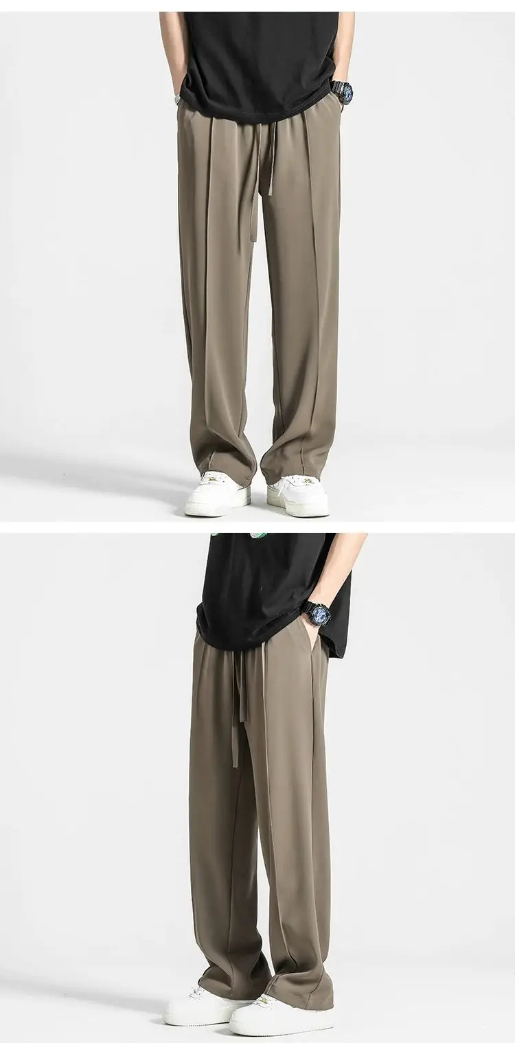 Men Gray Ice Silk Wide Leg Pants Summer — feature 5