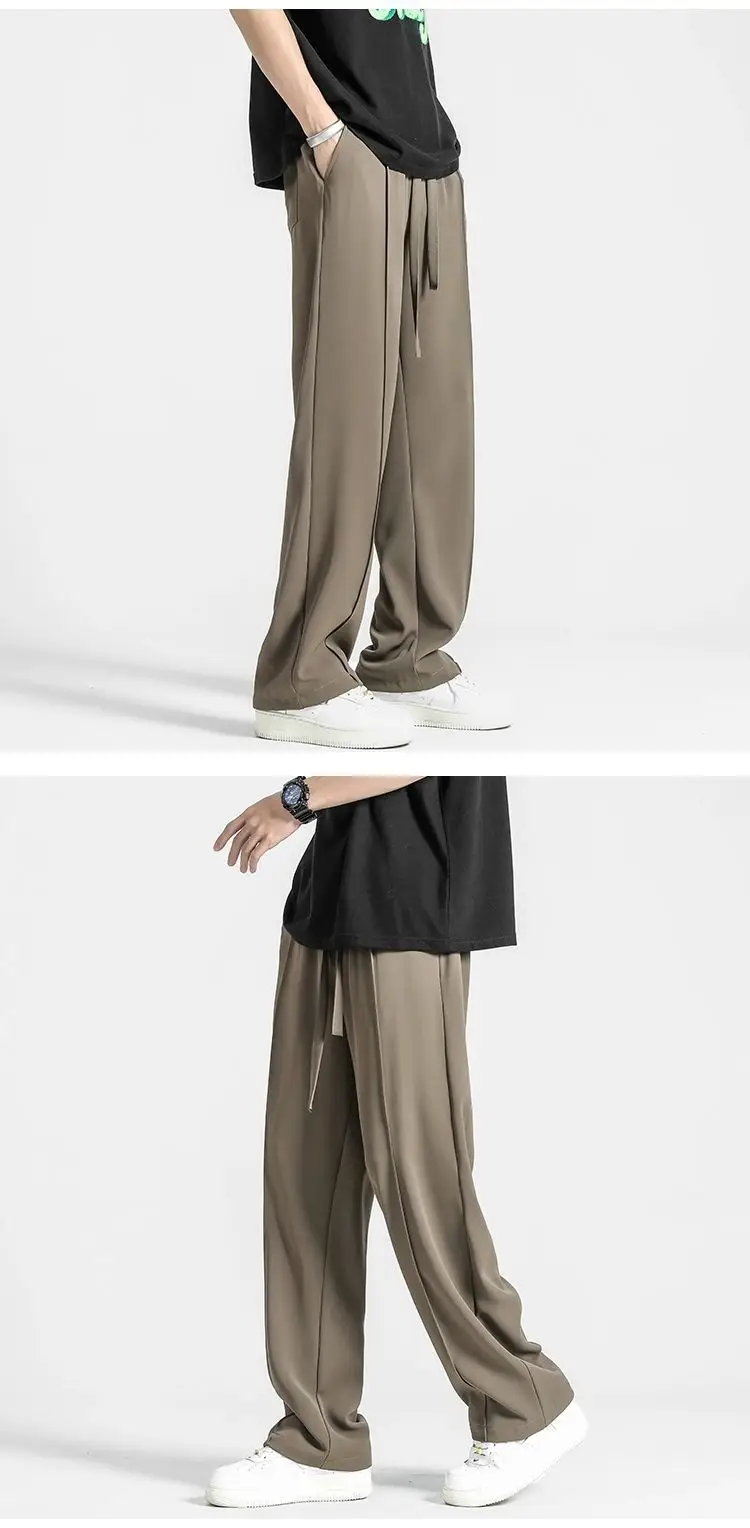 Men Gray Ice Silk Wide Leg Pants Summer — feature 6