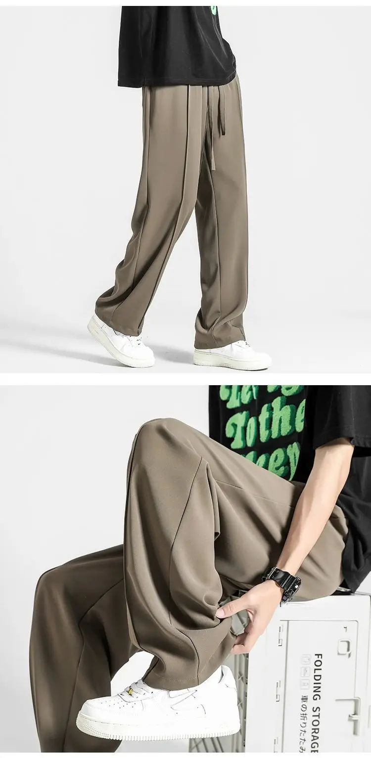 Men Gray Ice Silk Wide Leg Pants Summer — feature 7