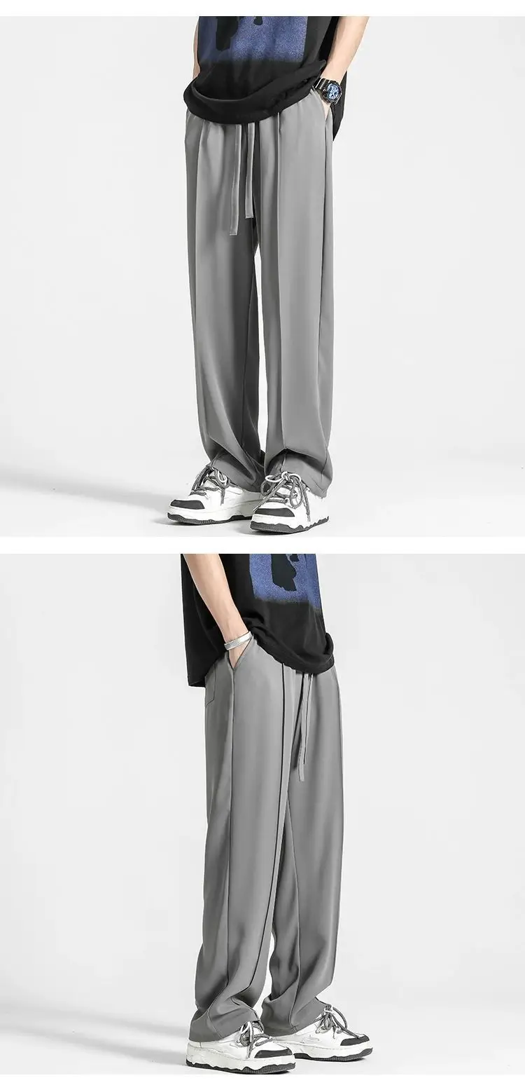 Men Gray Ice Silk Wide Leg Pants Summer — feature 8