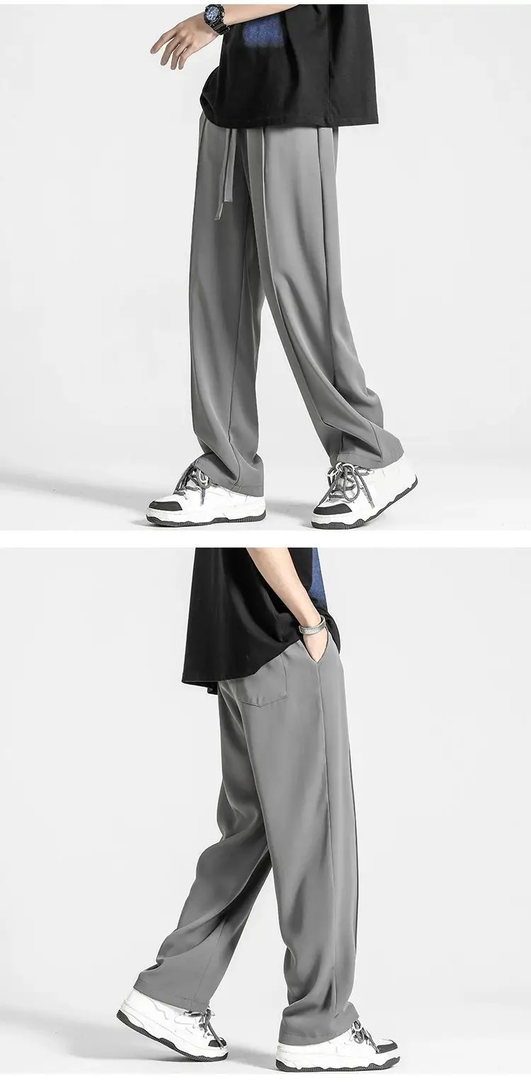Men Gray Ice Silk Wide Leg Pants Summer — feature 9