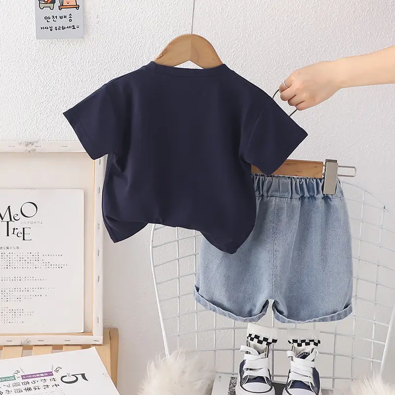 0-5Y Boys Summer T-Shirt Shorts Set Navy Blue Medium - Image 4