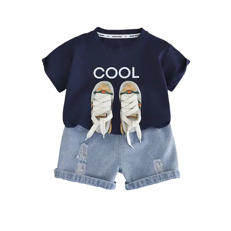 0-5Y Boys Summer T-Shirt Shorts Set Navy Blue Medium - Image 5