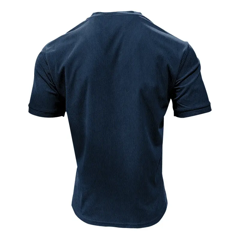 Men V-neck Corduroy T-Shirt Black Slim Fit Summer — feature 11
