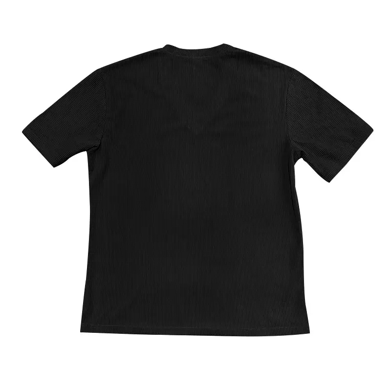 Men V-neck Corduroy T-Shirt Black Slim Fit Summer — feature 15