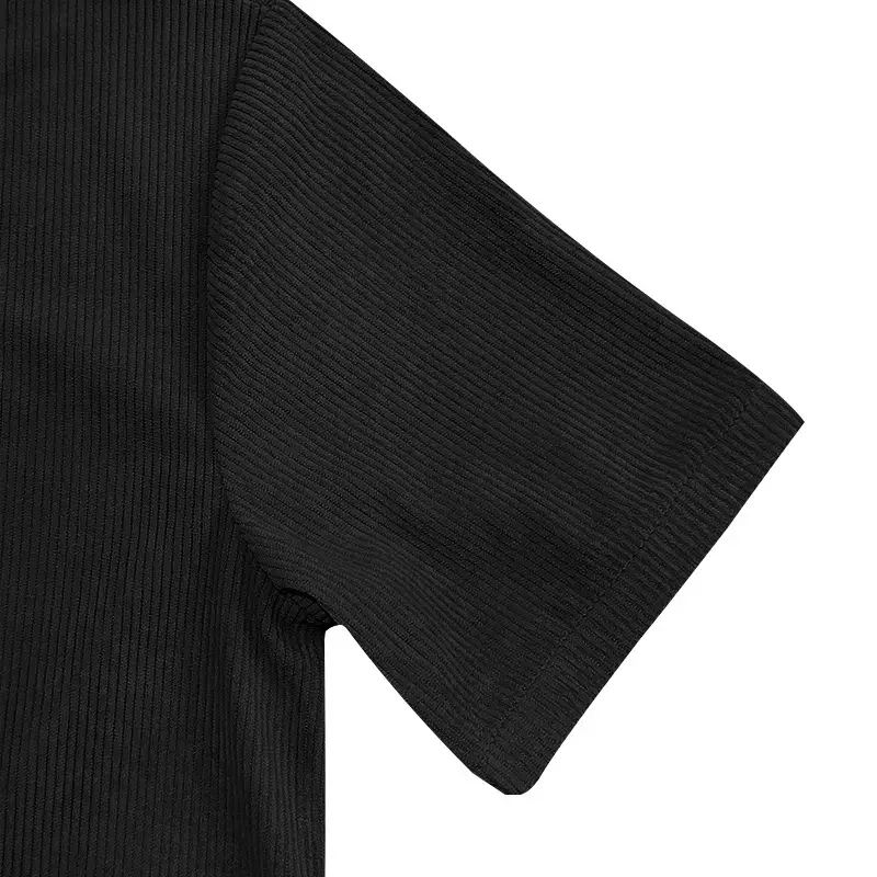 Men V-neck Corduroy T-Shirt Black Slim Fit Summer — feature 16