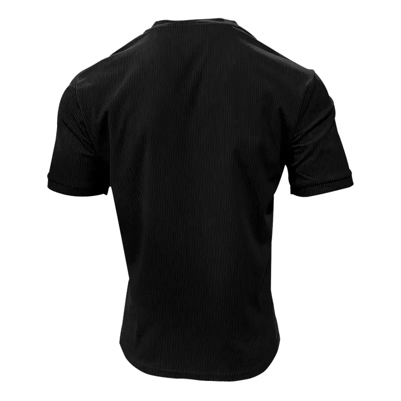 Men V-neck Corduroy T-Shirt Black Slim Fit Summer — feature 20