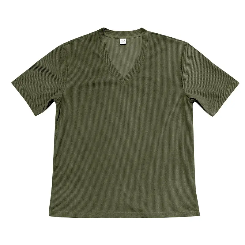 Men V-neck Corduroy T-Shirt Black Slim Fit Summer — feature 23