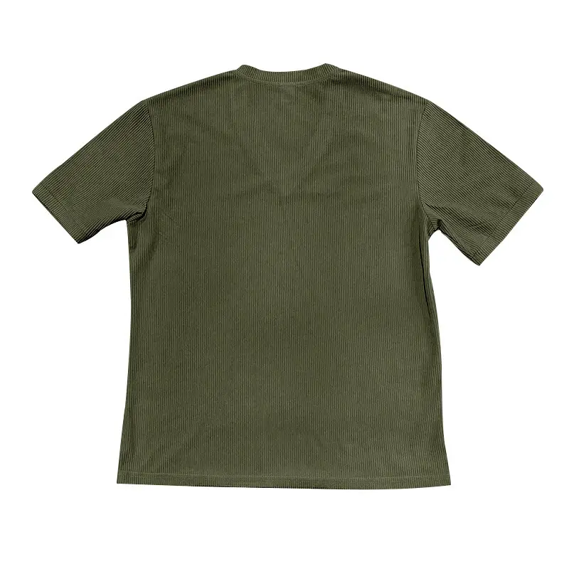 Men V-neck Corduroy T-Shirt Black Slim Fit Summer — feature 24