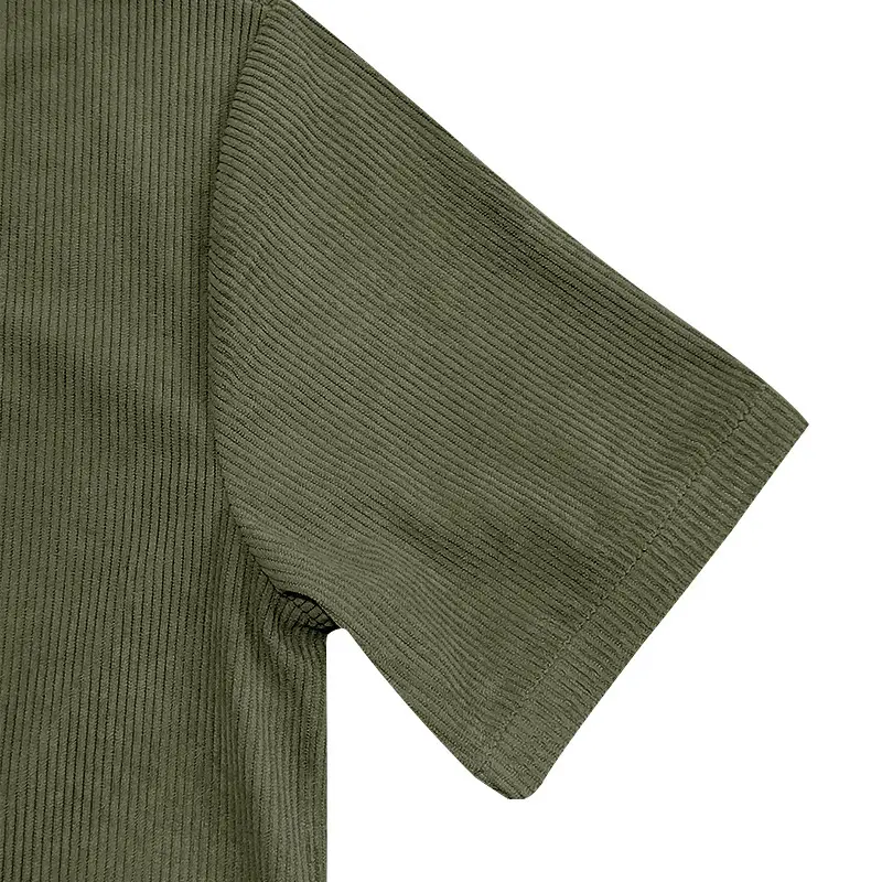 Men V-neck Corduroy T-Shirt Black Slim Fit Summer — feature 25
