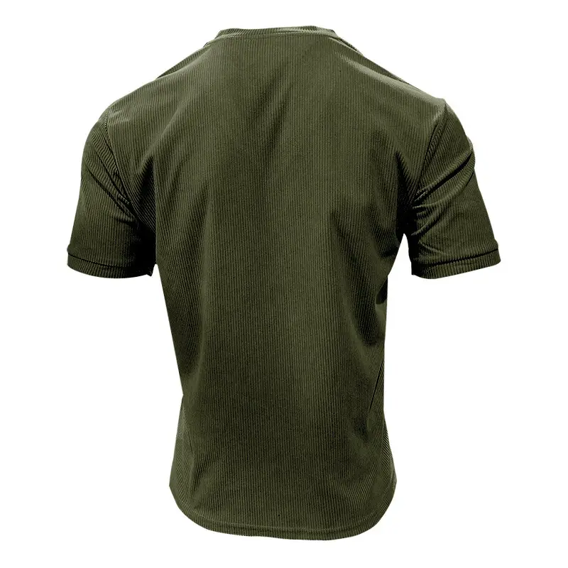 Men V-neck Corduroy T-Shirt Black Slim Fit Summer — feature 29