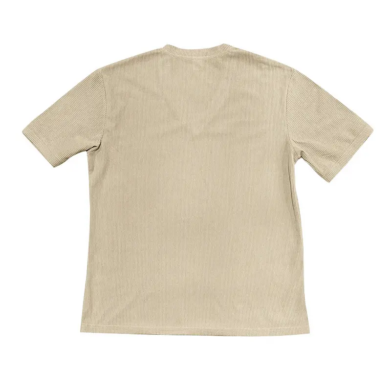 Men V-neck Corduroy T-Shirt Black Slim Fit Summer — feature 33
