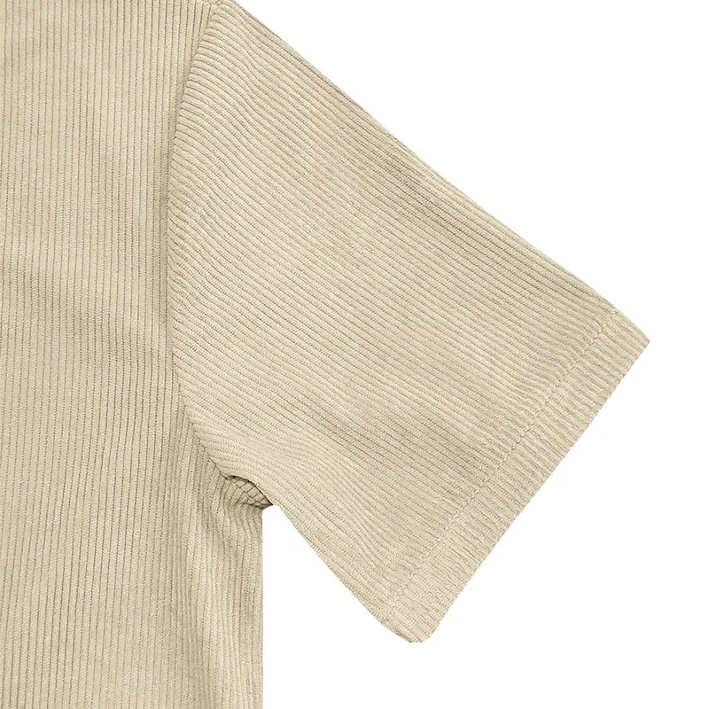 Men V-neck Corduroy T-Shirt Black Slim Fit Summer — feature 34