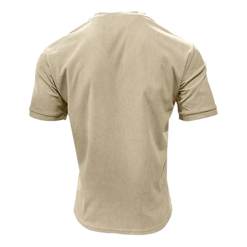 Men V-neck Corduroy T-Shirt Black Slim Fit Summer — feature 38