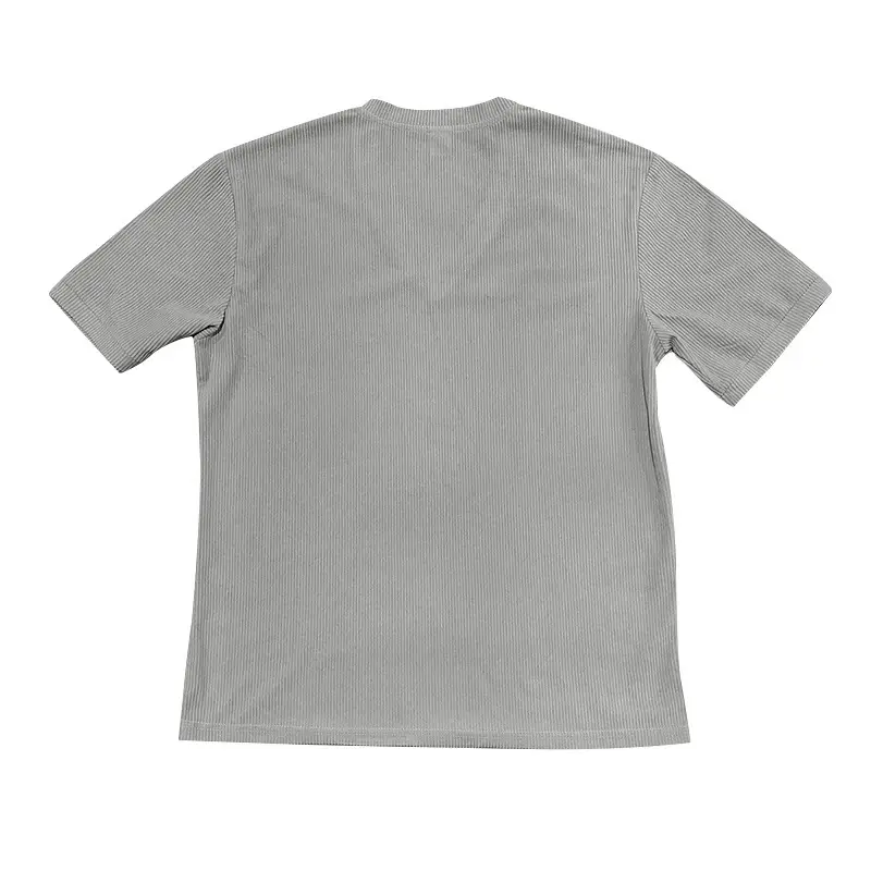 Men V-neck Corduroy T-Shirt Black Slim Fit Summer — feature 42