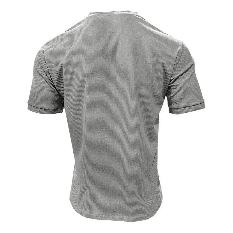 Men V-neck Corduroy T-Shirt Black Slim Fit Summer — feature 47