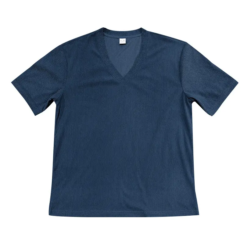 Men V-neck Corduroy T-Shirt Black Slim Fit Summer — feature 5