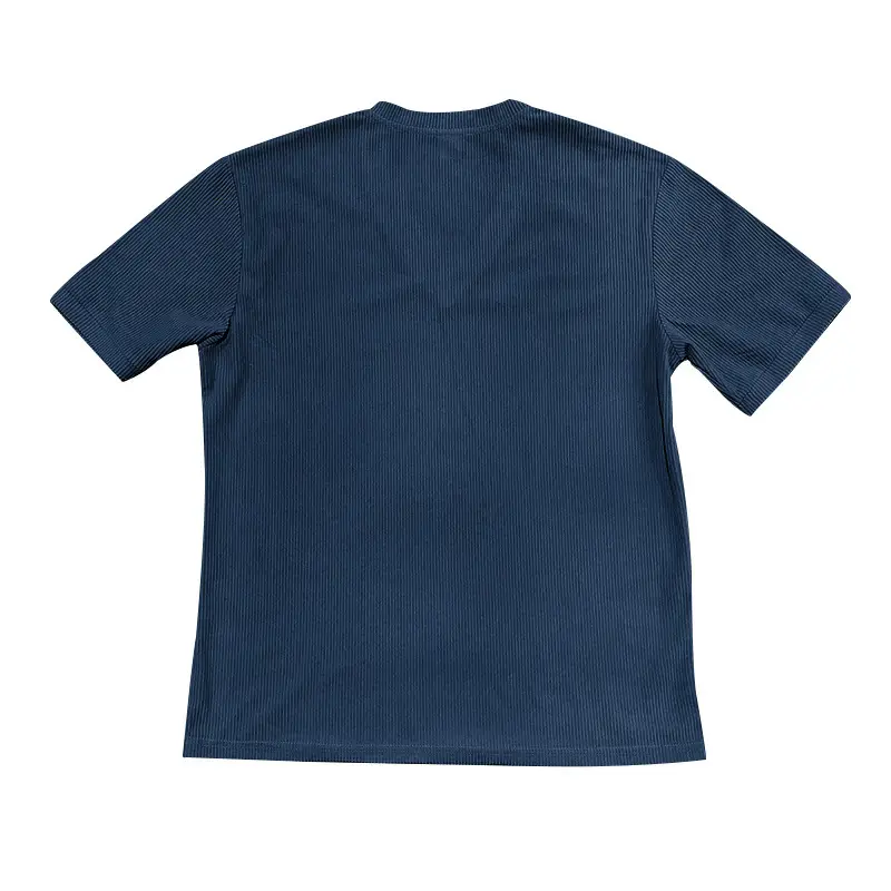 Men V-neck Corduroy T-Shirt Black Slim Fit Summer — feature 6