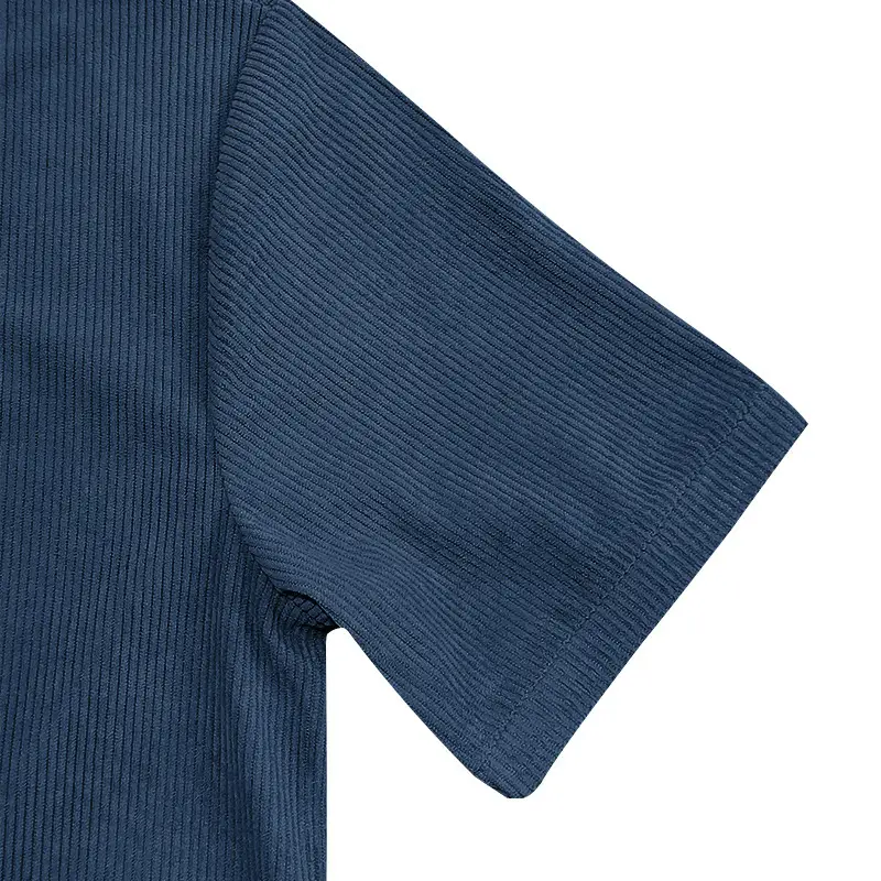 Men V-neck Corduroy T-Shirt Black Slim Fit Summer — feature 7