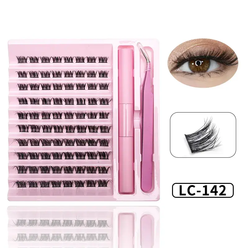 Pink False Eyelash Set with Glue & Tweezers - Image 3