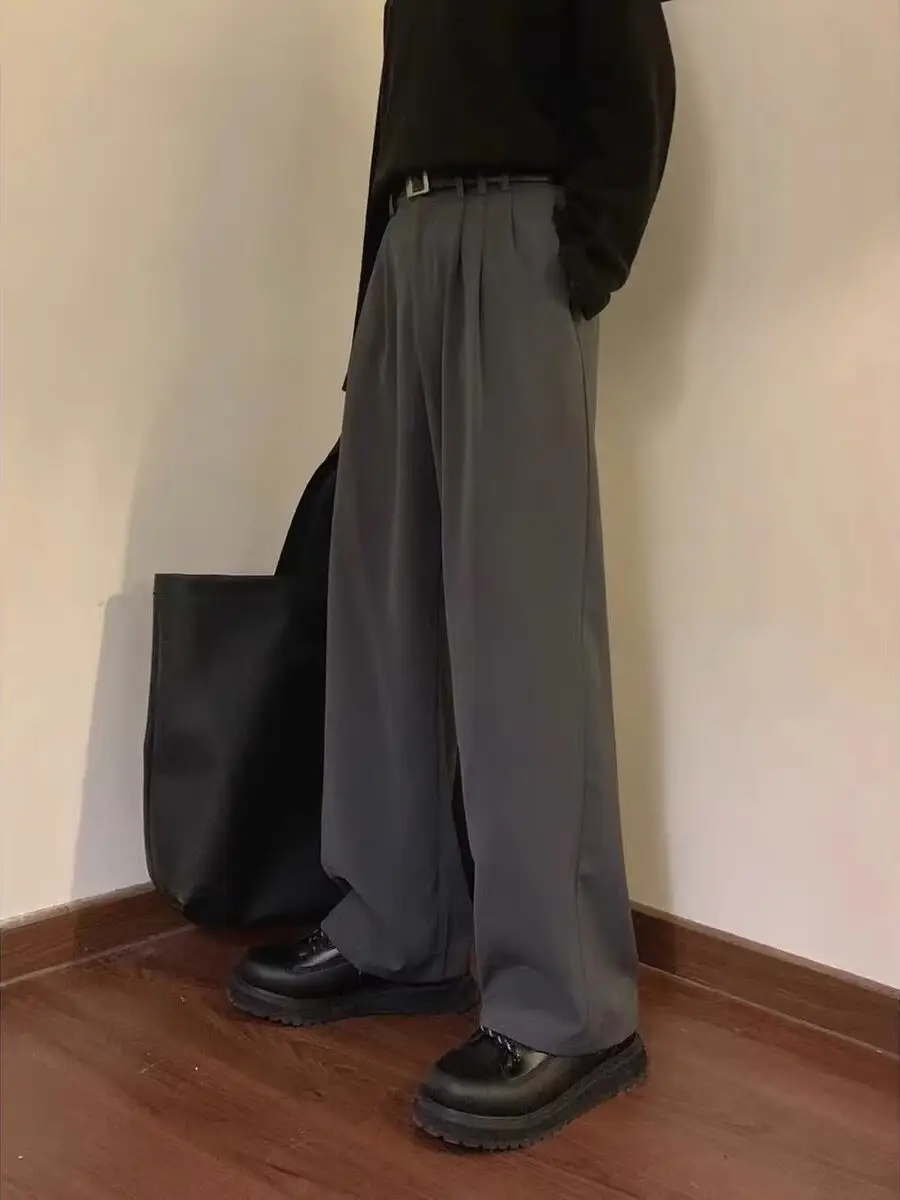 Men's Grey Wide Leg Pants with Dipper Trousers Set - Image 3