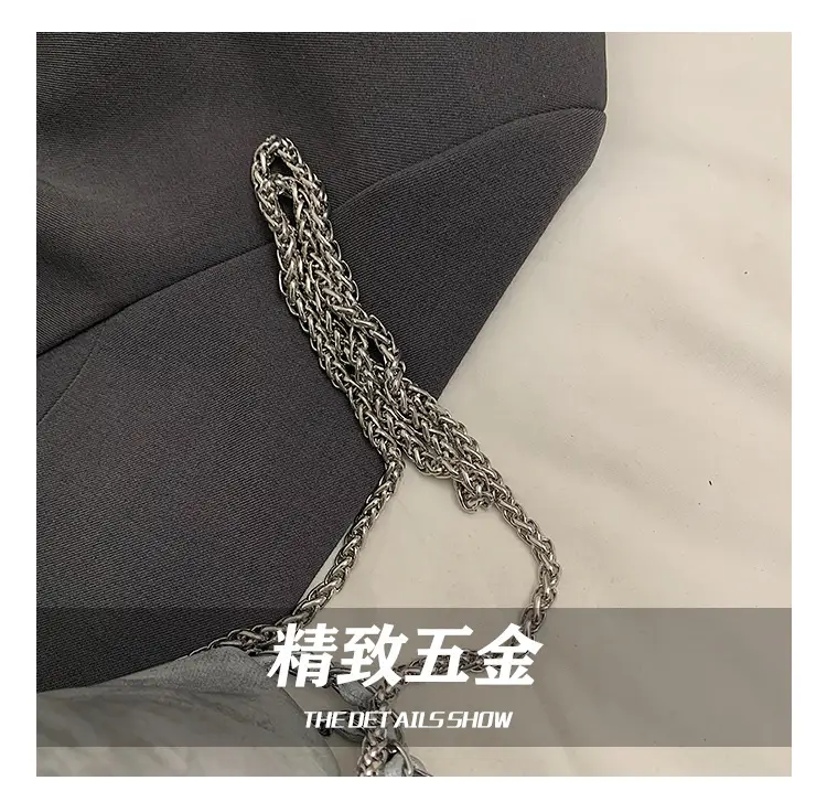 Women's Chain Shoulder Bag Cream Satin Bucket Style — feature 9