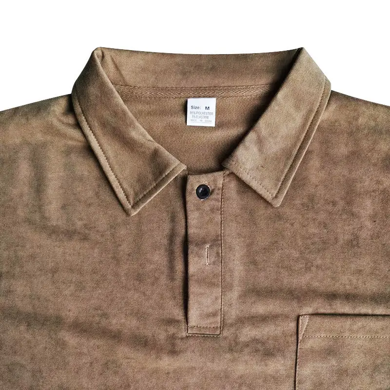 Men's Green Lapel T-Shirt Short Sleeve Retro Wash — feature 24