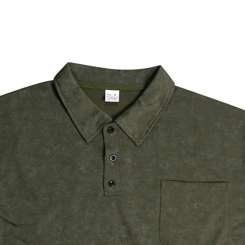 Men's Green Lapel T-Shirt Short Sleeve Retro Wash — feature 43