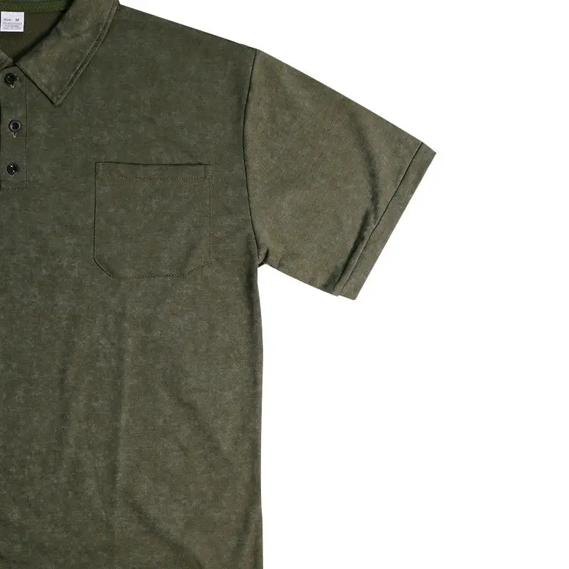 Men's Green Lapel T-Shirt Short Sleeve Retro Wash — feature 44