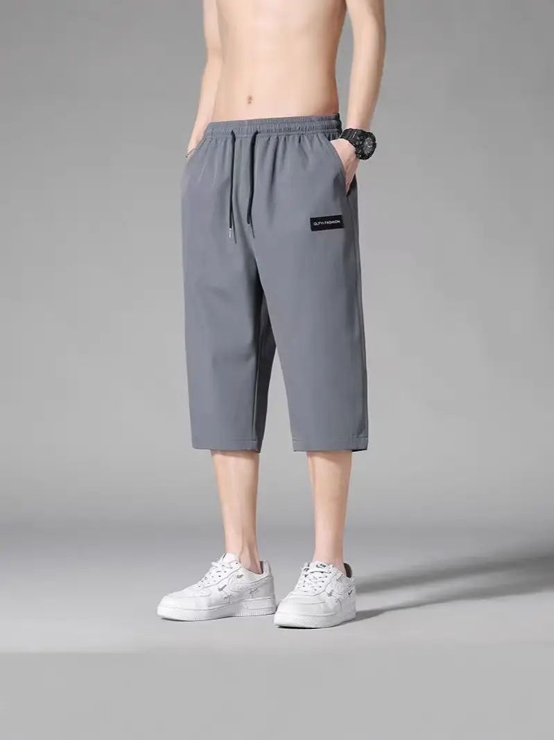 Men Ice Silk Capri Shorts Black Breathable - Image 5