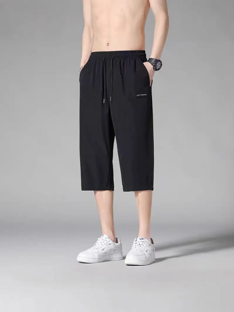 Men Ice Silk Capri Shorts Black Breathable - Image 6