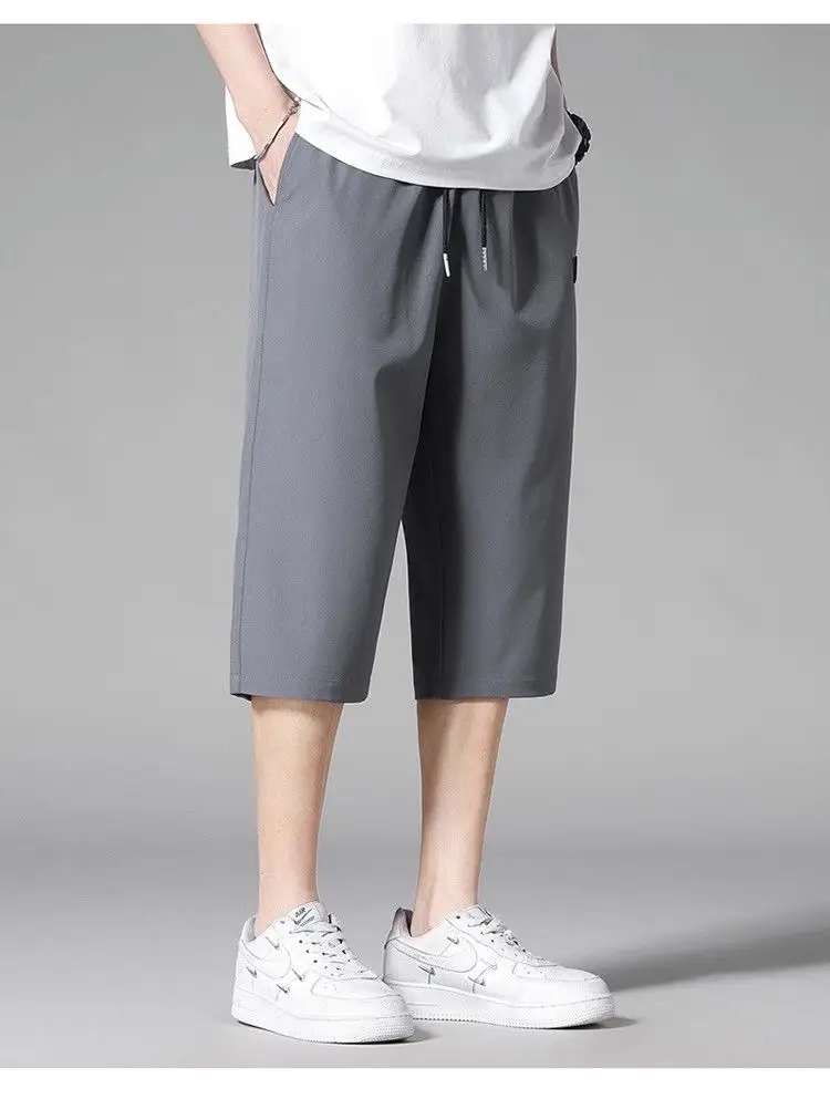 Men Ice Silk Capri Shorts Black Breathable — feature 10