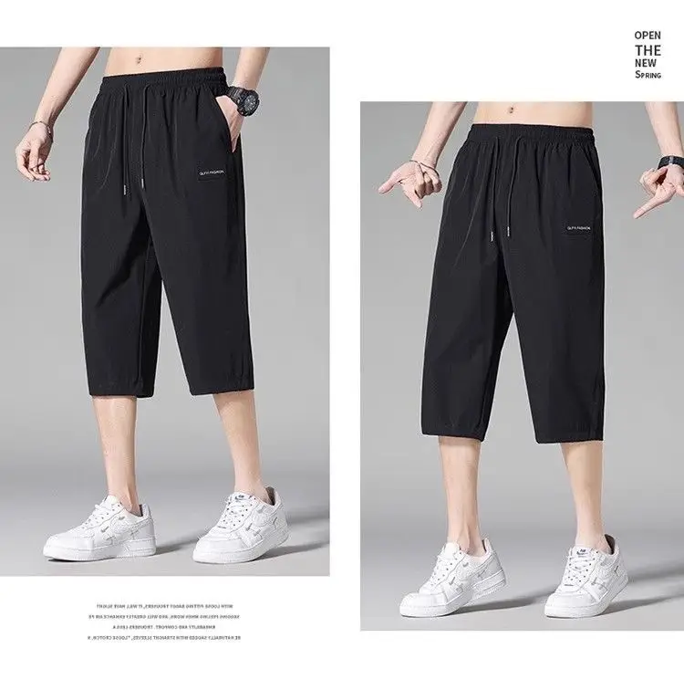 Men Ice Silk Capri Shorts Black Breathable — feature 17
