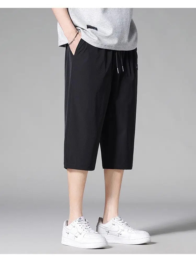 Men Ice Silk Capri Shorts Black Breathable — feature 18