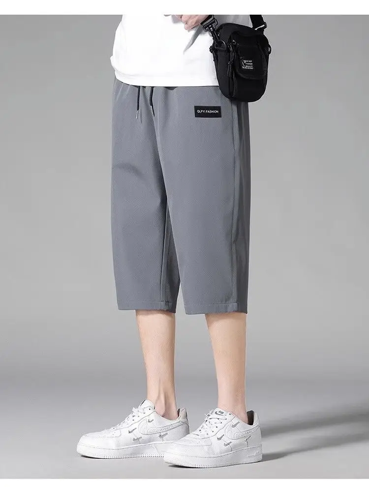 Men Ice Silk Capri Shorts Black Breathable — feature 19