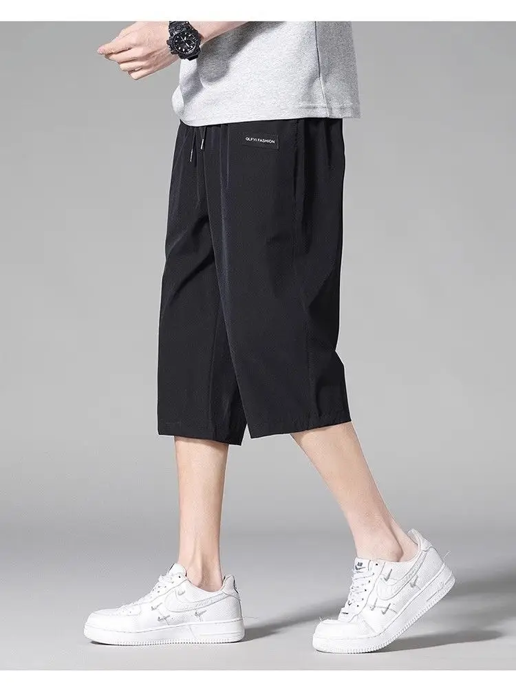 Men Ice Silk Capri Shorts Black Breathable — feature 7