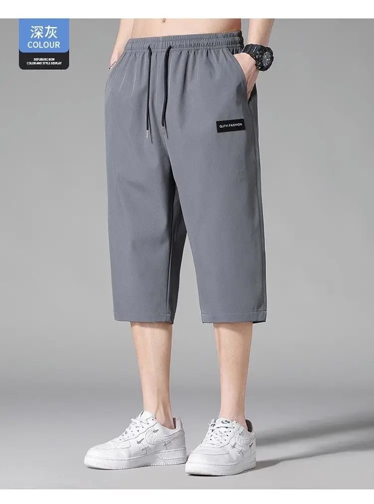 Men Ice Silk Capri Shorts Black Breathable — feature 8