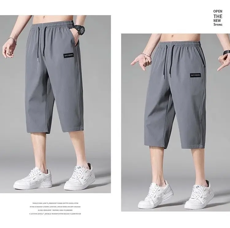 Men Ice Silk Capri Shorts Black Breathable — feature 9