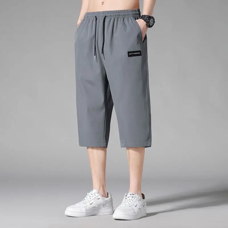 Men Ice Silk Capri Shorts Black Breathable - Image 2