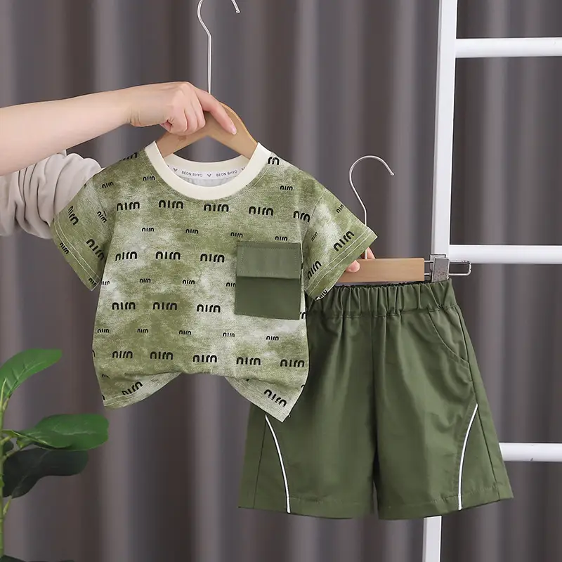0-4Yrs Boys Printed Green Camo T-Shirt & Shorts Set — feature 5