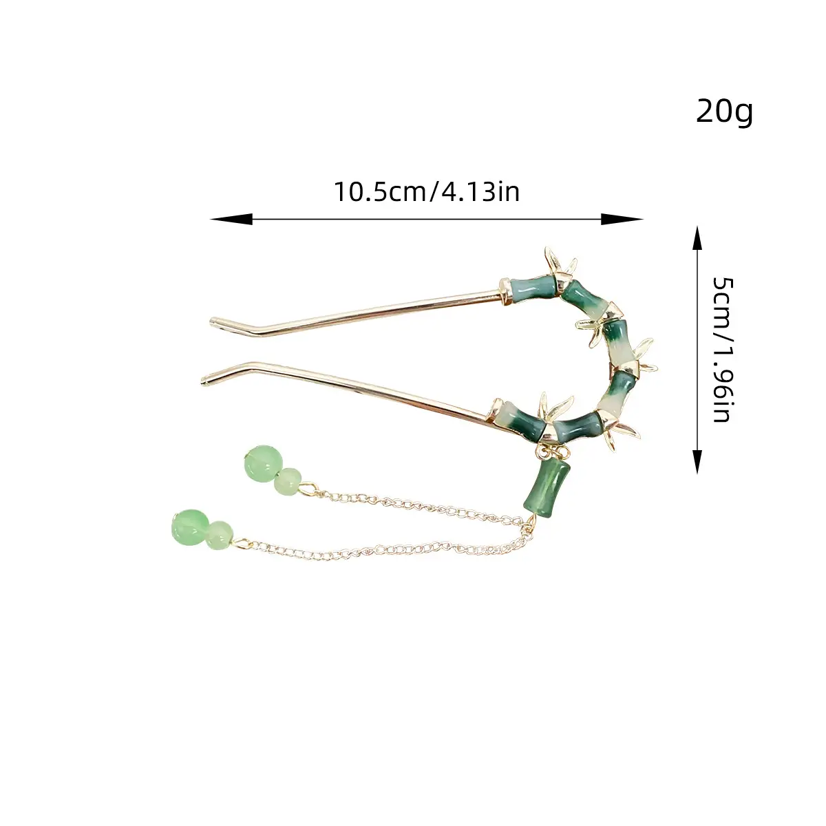 Elegant Green Bamboo Hairpin with Chain - Image 7