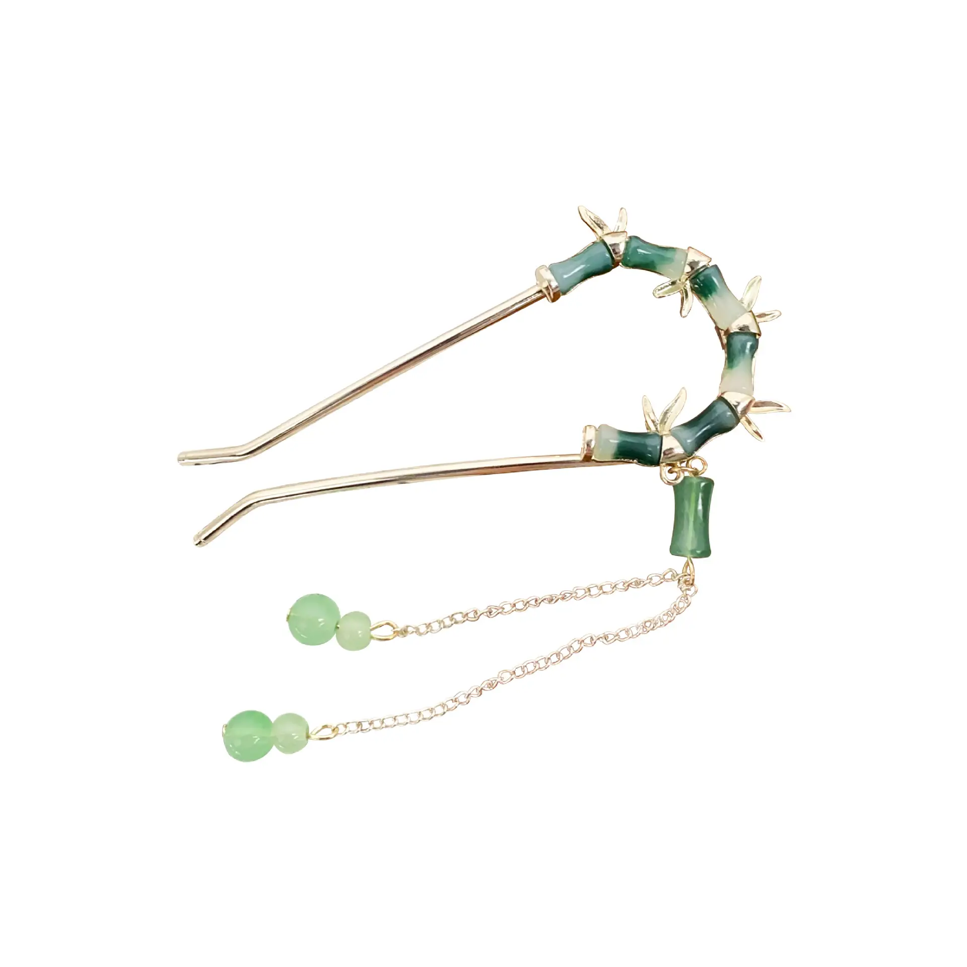 Elegant Green Bamboo Hairpin with Chain - Image 8