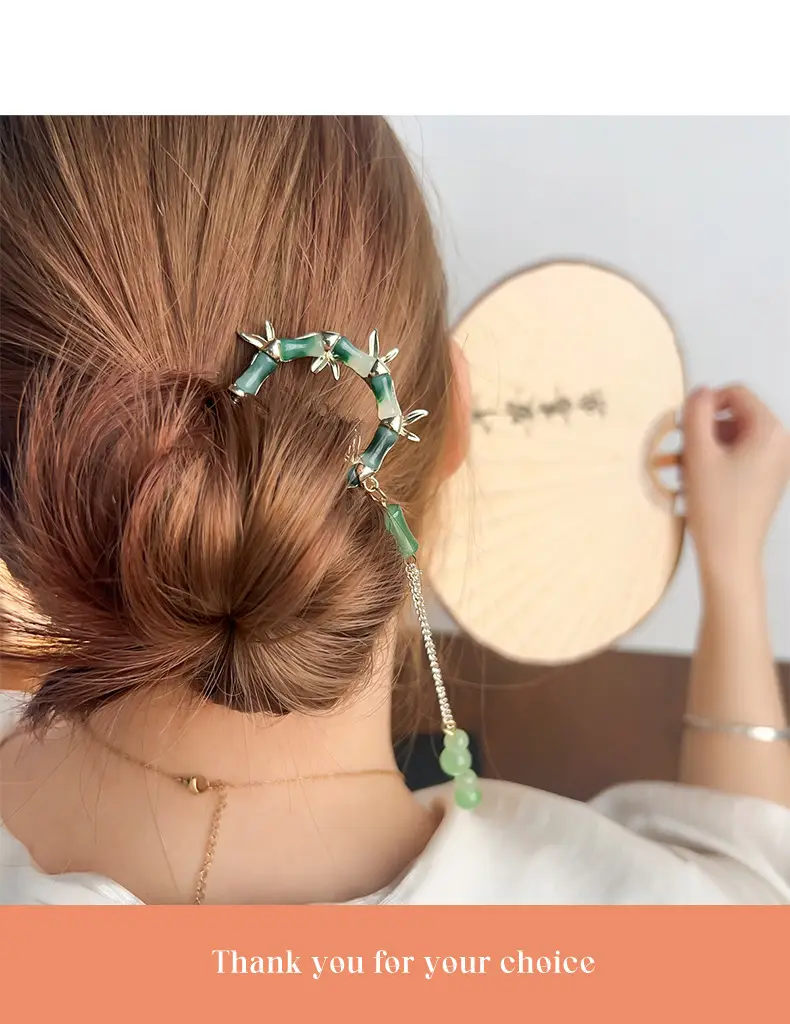 Elegant Green Bamboo Hairpin with Chain — feature 10