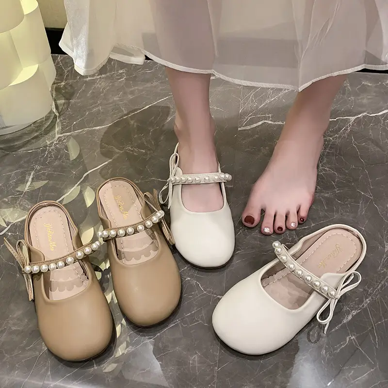 Slippers for Women 2025 Summer New Soft-Soled Granny Shoes Pearl Bow Small Fragrant Style Outer Wear Baotou Sandals for Women - Image 4