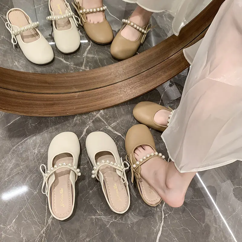 Slippers for Women 2025 Summer New Soft-Soled Granny Shoes Pearl Bow Small Fragrant Style Outer Wear Baotou Sandals for Women - Image 5