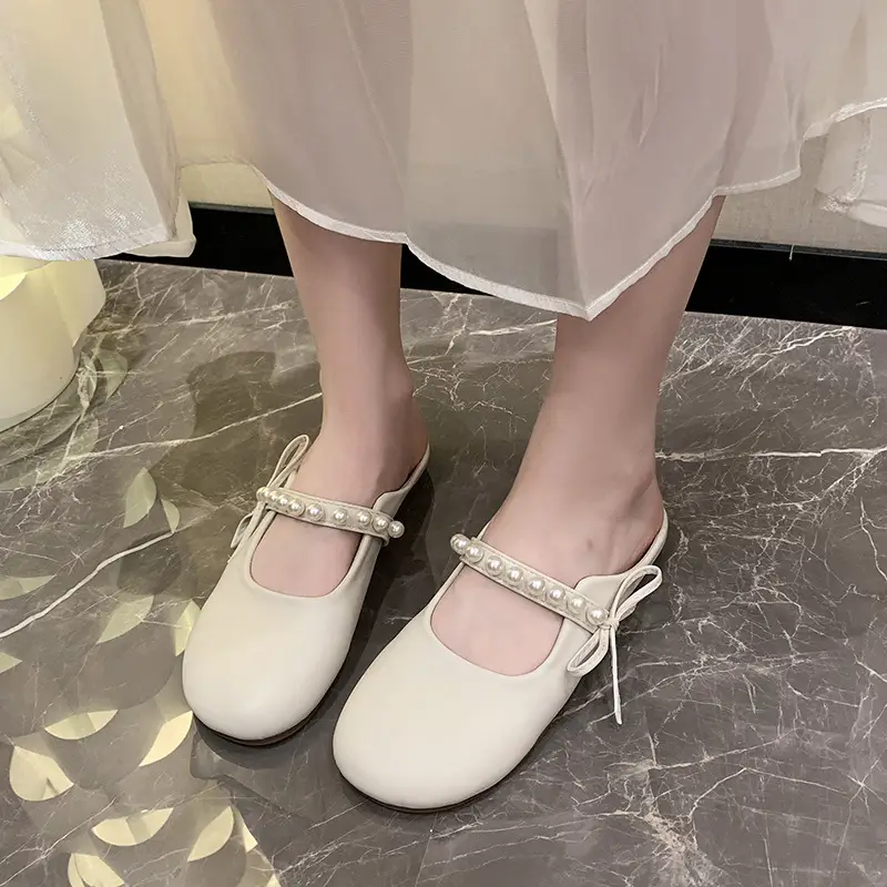 Slippers for Women 2025 Summer New Soft-Soled Granny Shoes Pearl Bow Small Fragrant Style Outer Wear Baotou Sandals for Women - Image 6